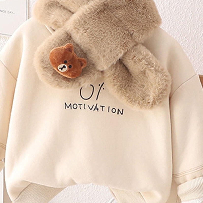 Boys Off White Sweatshirt with Faux Fur Muffler & Joggers Set (Copy) Winterwear Sets