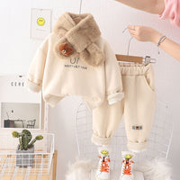 Boys Off White Sweatshirt with Faux Fur Muffler & Joggers Set (Copy) Winterwear Sets