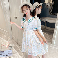 Girls Green Abstract Print Puff Sleeves Fit & Flare Dress Casual Dresses   