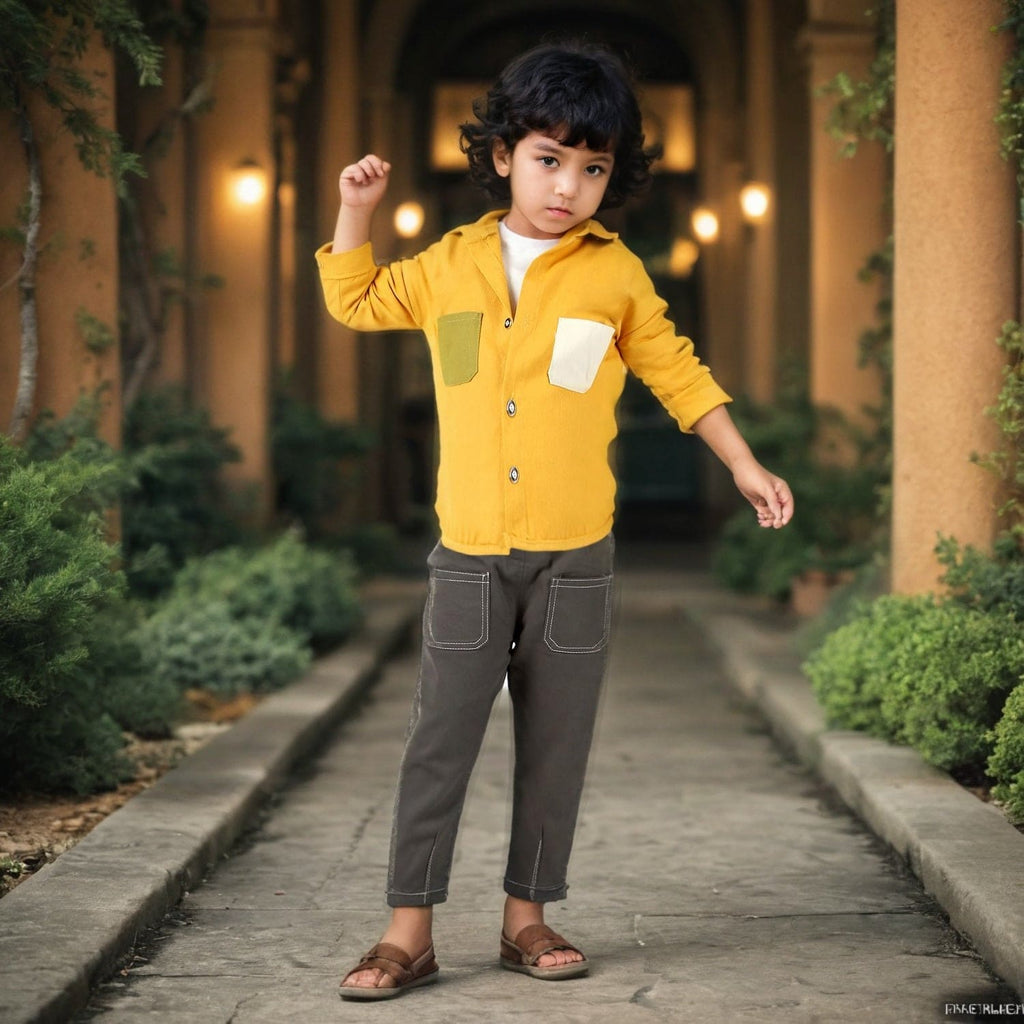 Boys Yellow Shirt with Shacket & Trousers Set