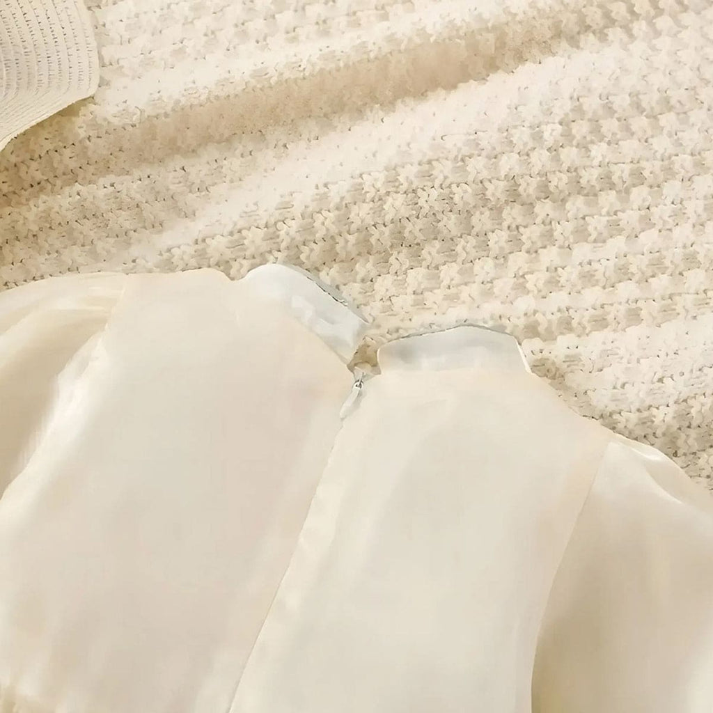Girls Off White Long Sleeve Flower Embroidery Dress Casual Dresses