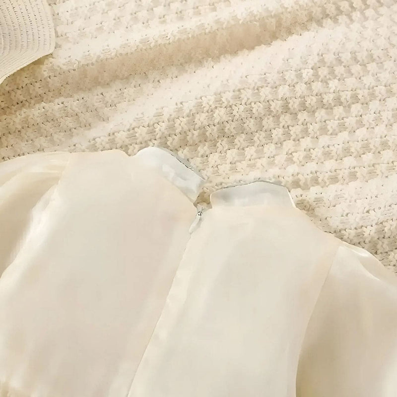 Girls Off White Long Sleeve Flower Embroidery Dress Casual Dresses