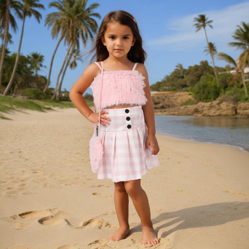 Girls Pink Crop Top with Skirt & Sling Bag Sets Pink 1-2 Y