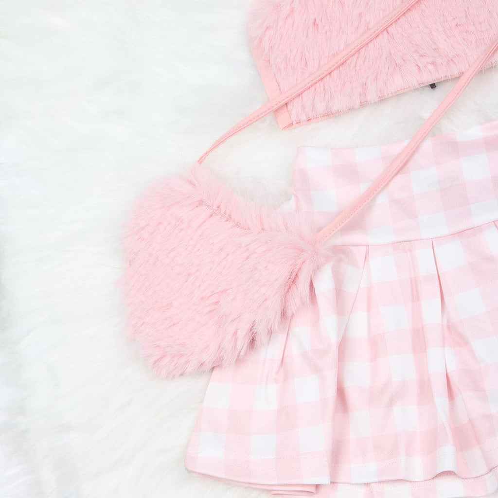 Girls Pink Crop Top with Skirt & Sling Bag Sets