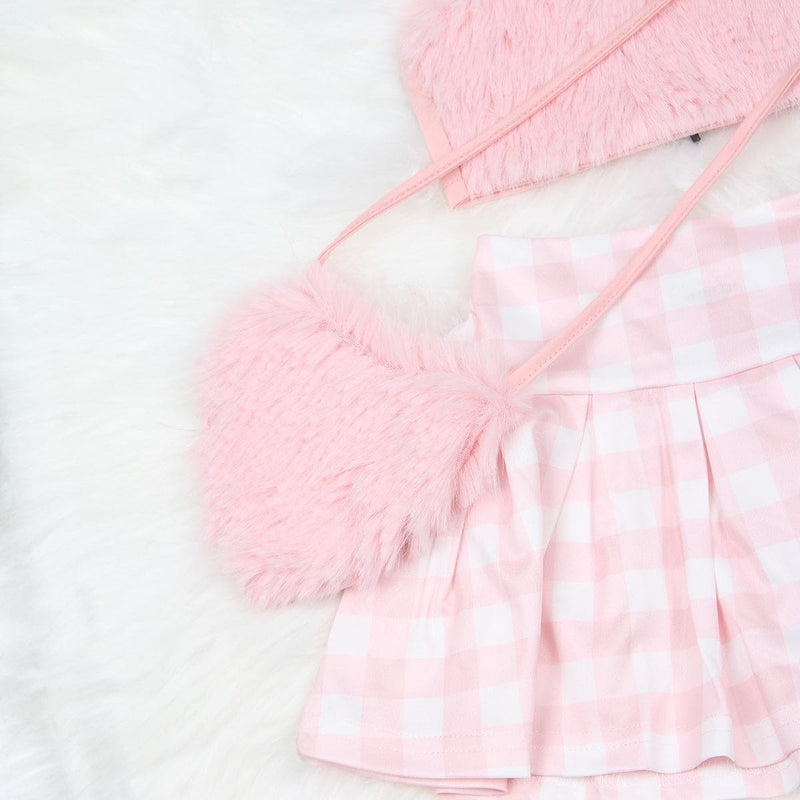 Girls Pink Crop Top with Skirt & Sling Bag Sets