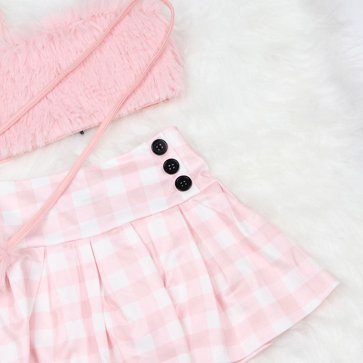 Girls Pink Crop Top with Skirt & Sling Bag Sets