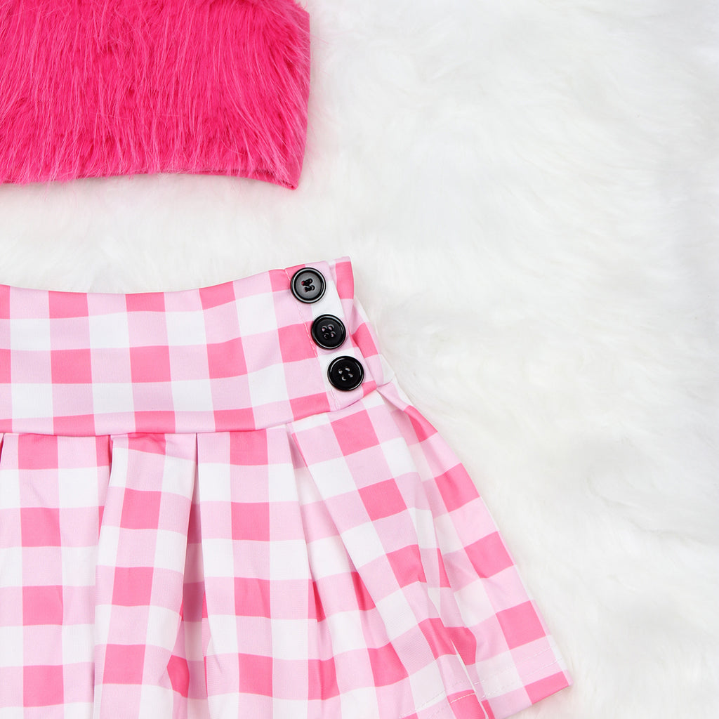 Girls Fuchsia Crop Top with Skirt & Sling Bag Sets