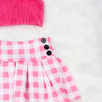 Girls Fuchsia Crop Top with Skirt & Sling Bag Sets