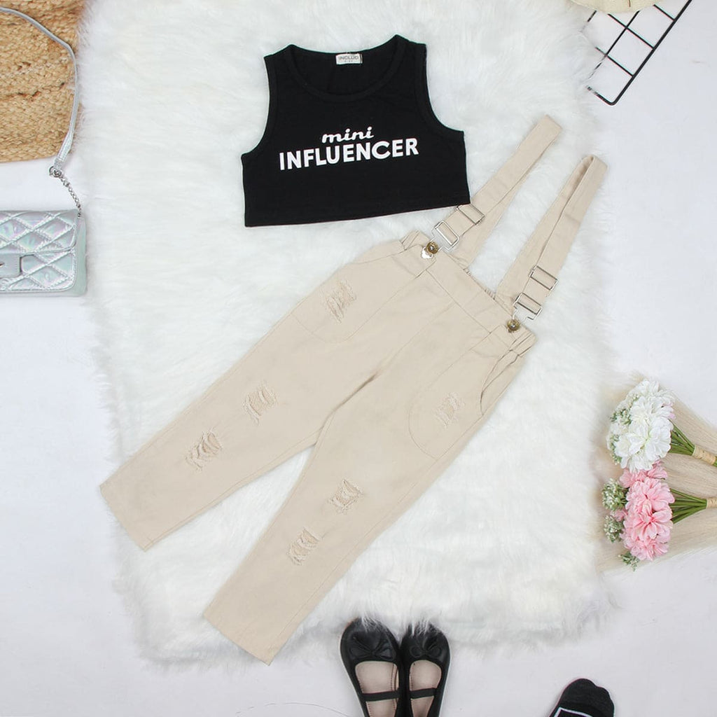 Girls Off White Sleeveless Crop Top With Suspender Pants Set (Copy) Sets Off White 2-3 Y