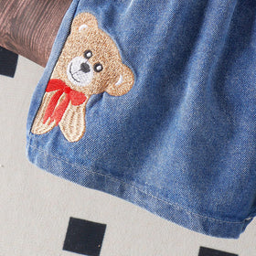 Girls Cartoon Graphic T-Shirt With Embroidered Denim shorts Set Sets   