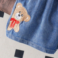 Girls Cartoon Graphic T-Shirt With Embroidered Denim shorts Set Sets   