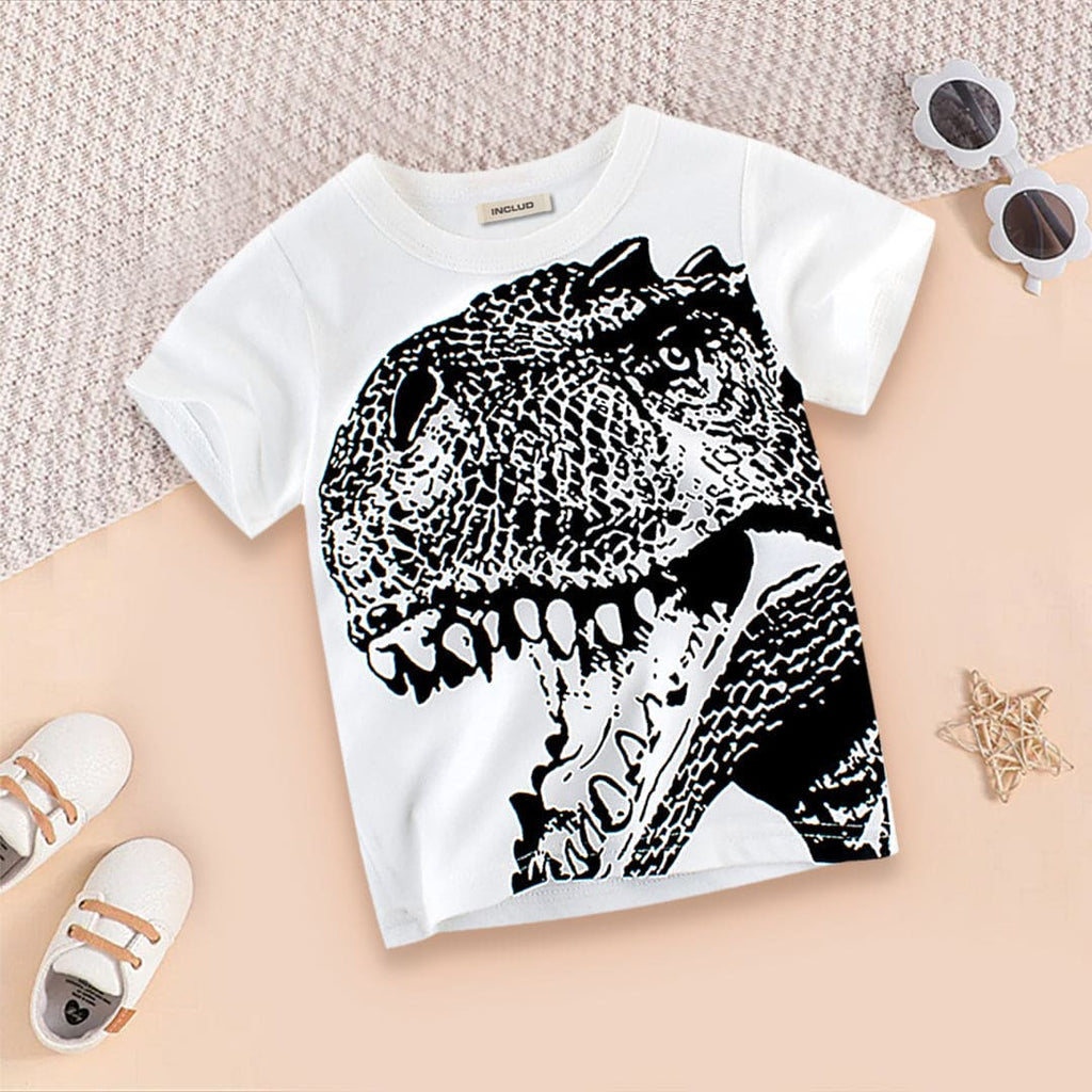 Boys White Dinosaur Print Tshirt