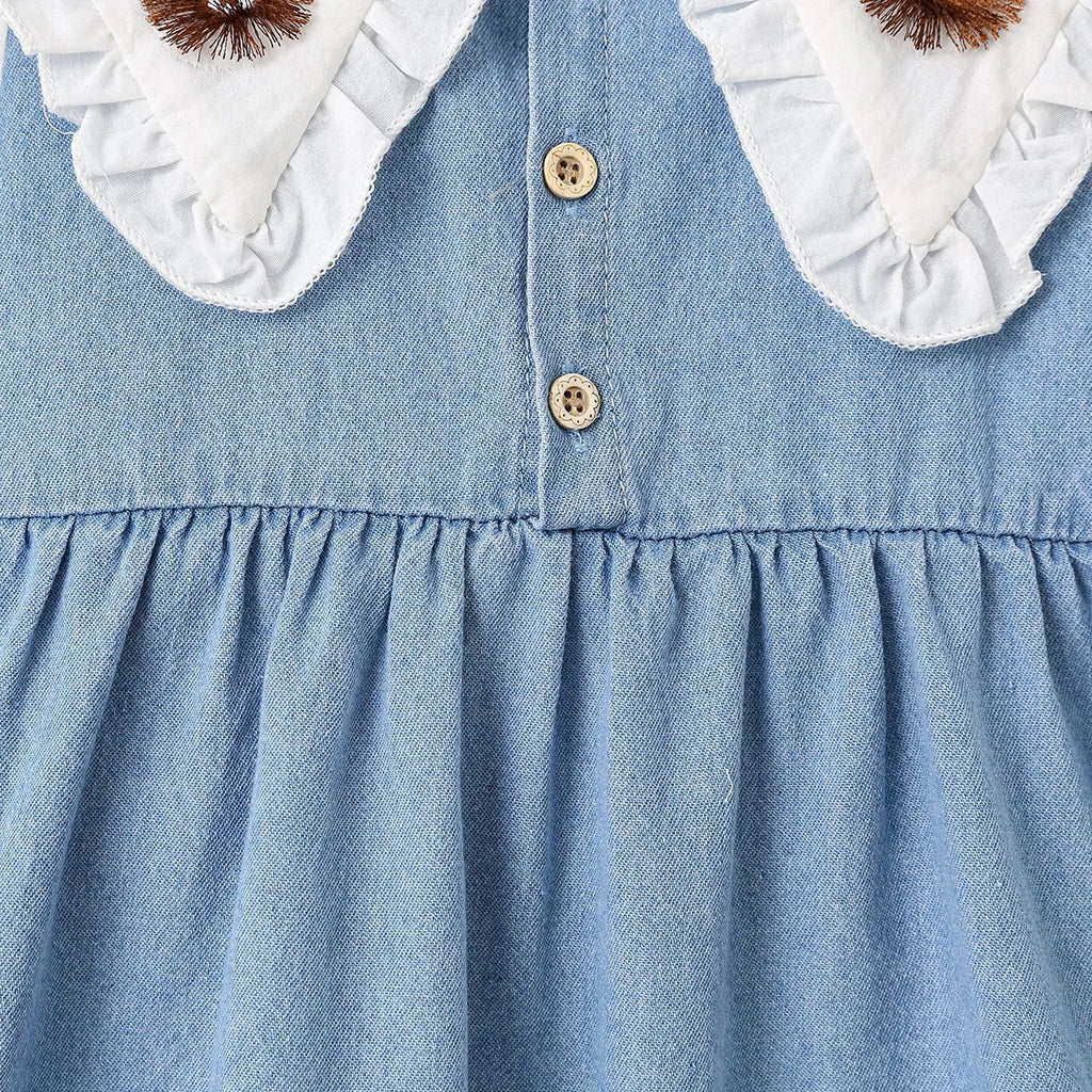 Girls Light Blue Light Wash Peter Pan Collar Fit & Flare Denim Dress Casual Dresses