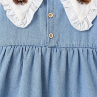 Girls Light Blue Light Wash Peter Pan Collar Fit & Flare Denim Dress Casual Dresses