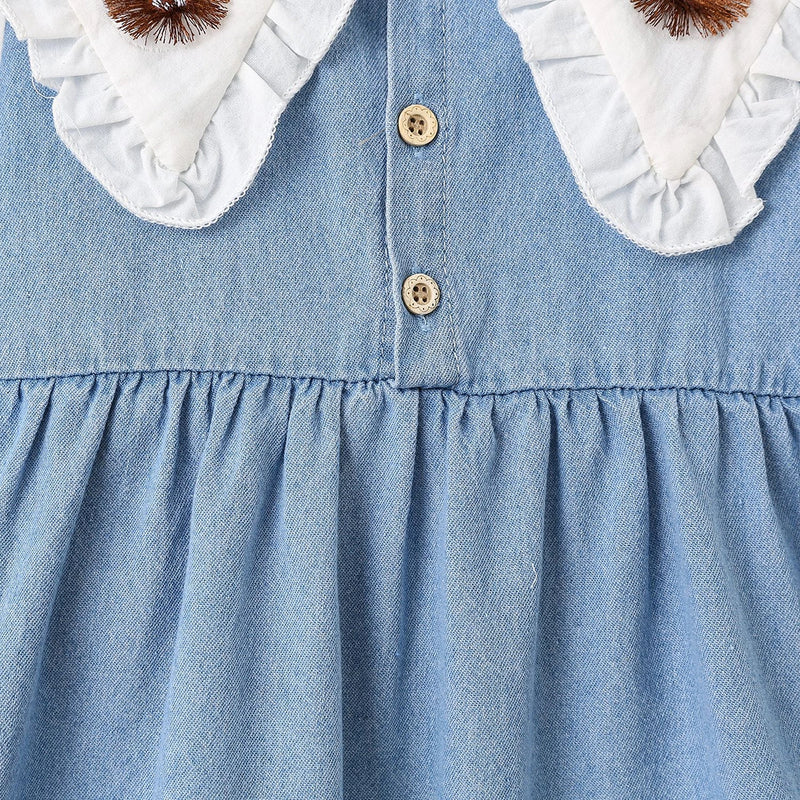 Girls Light Blue Light Wash Peter Pan Collar Fit & Flare Denim Dress Casual Dresses