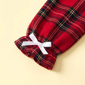 Girls Red Checked Long Sleeve Balloon Dress Casual Dresses