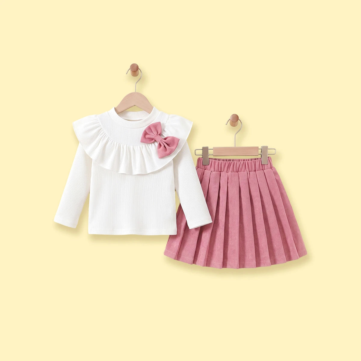 Girls Pink Bow Applique Long Sleeve Top with Skirt Sets 2 pc. Sets Pink 2-3 Y