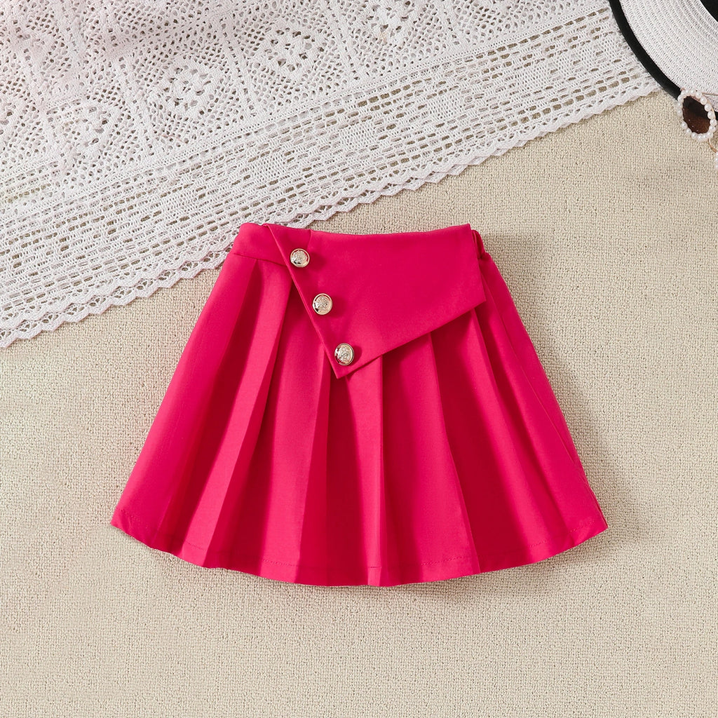 Girls Fuchsia Sleeveless Crop Top With Pleated Skirts Co-ord Sets Sets