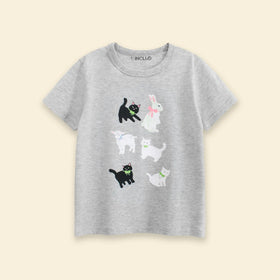 Girls Light Grey Animal Print Short Sleeve T-Shirt Tshirts