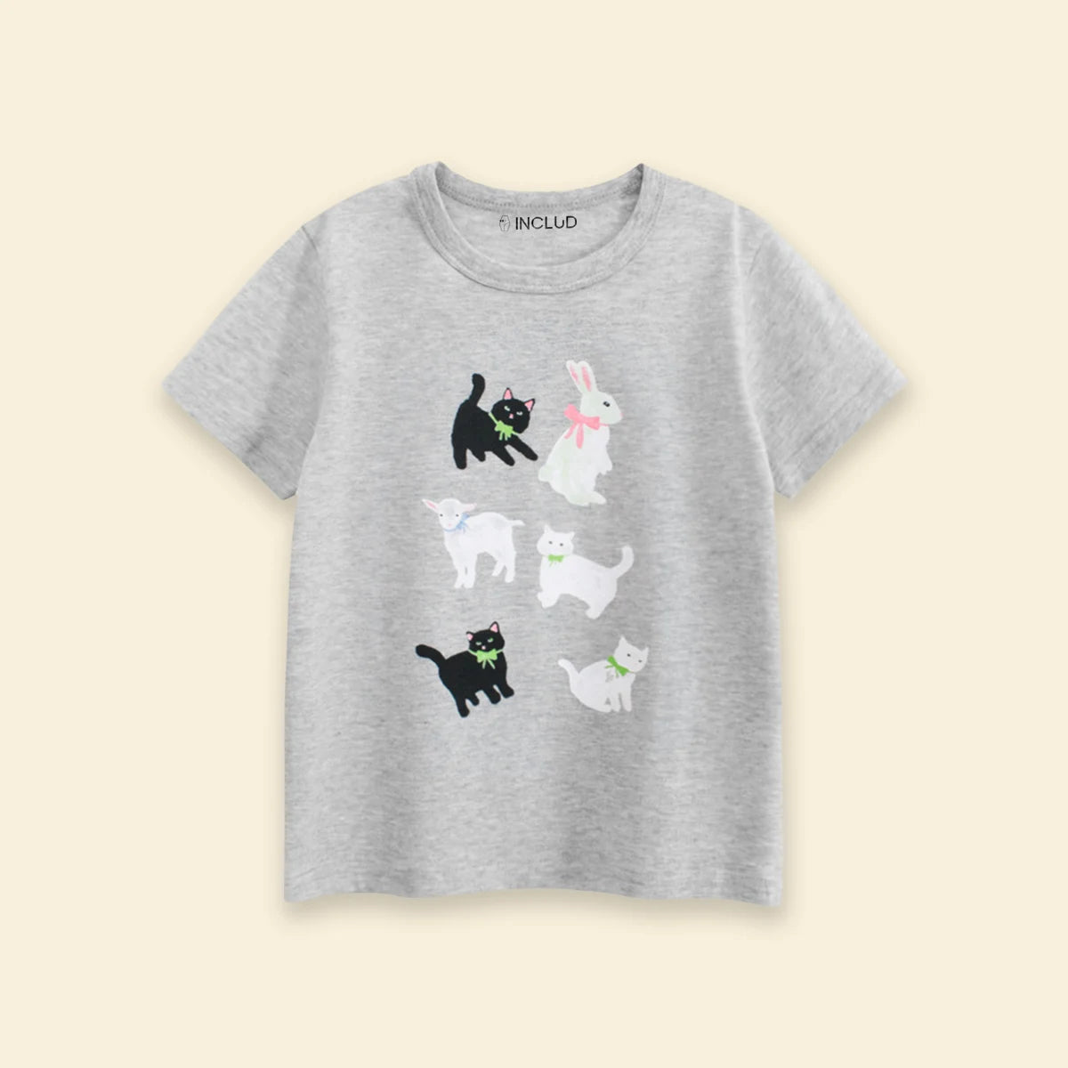 Girls Light Grey Animal Print Short Sleeve T-Shirt Tshirts
