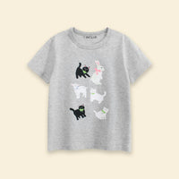 Girls Light Grey Animal Print Short Sleeve T-Shirt Tshirts