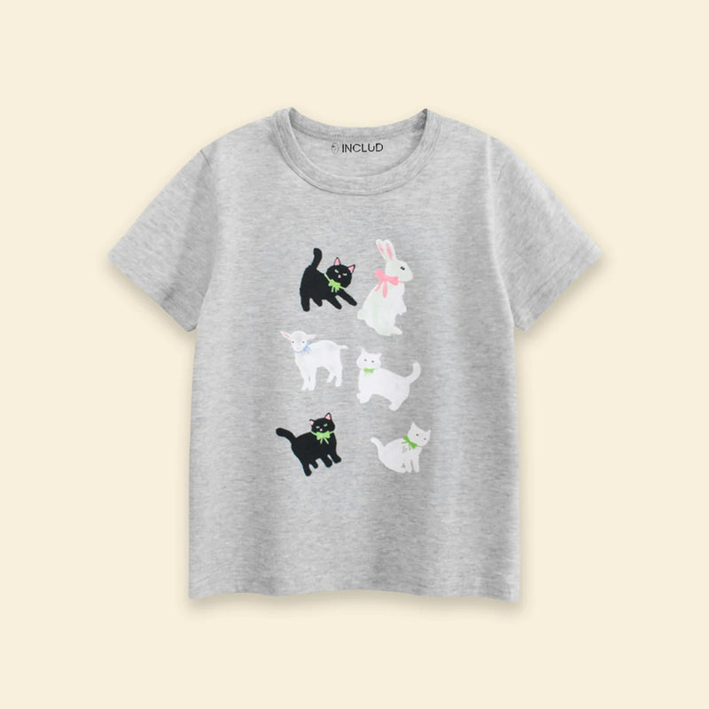 Girls Light Grey Animal Print Short Sleeve T-Shirt Tshirts