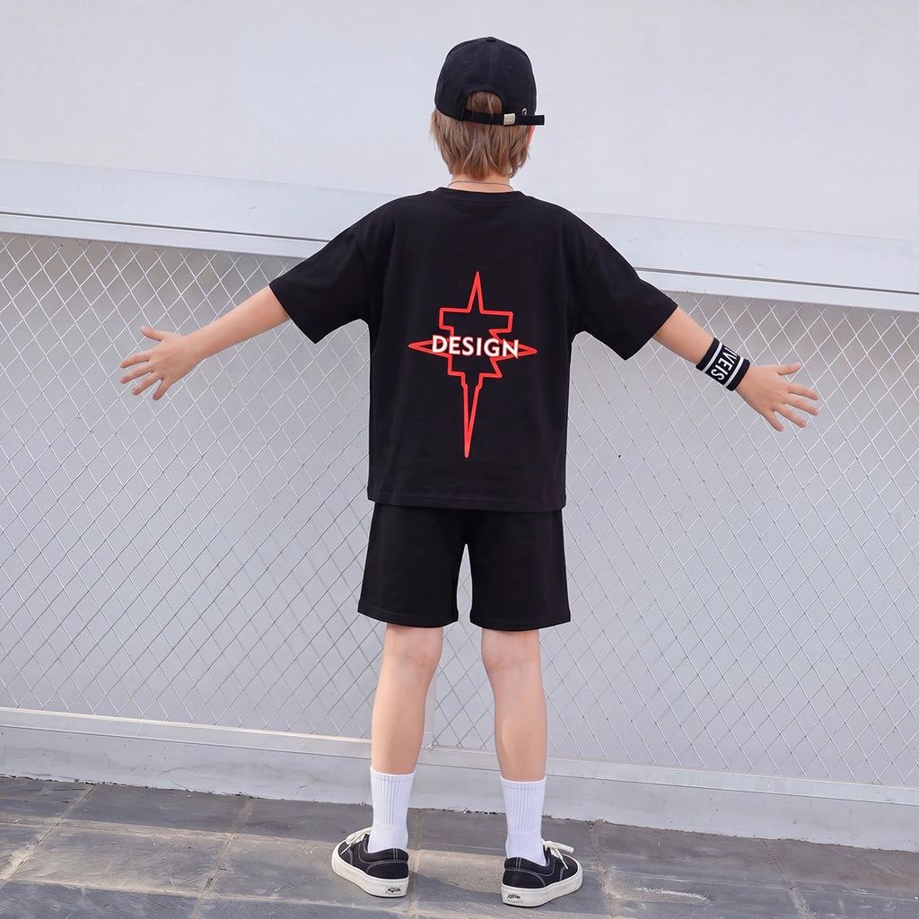 Boys Black Graphic Short Sleeve T-Shirt With Shorts Sets 2 pc. Sets