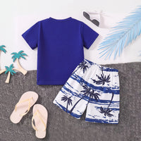 Boys Royal Blue Short Sleeve T-Shirt With Tropical Print Shorts Sets 2 pc. Sets