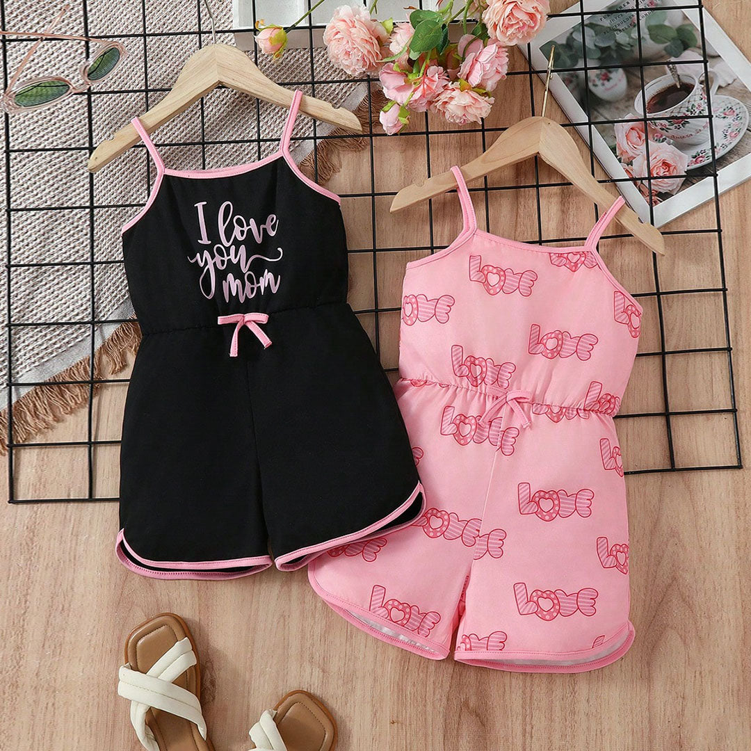 Girls Black & Pink Strappy Above Knee Length Multipack Rompers - Set of 2 Jumpsuits Multicolor 3-4 Y
