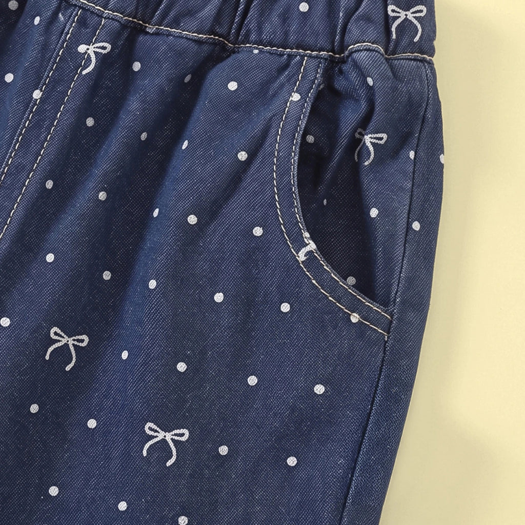Girls Dark Blue Polka Dot Print Top With Pants Sets 2 pc. Sets