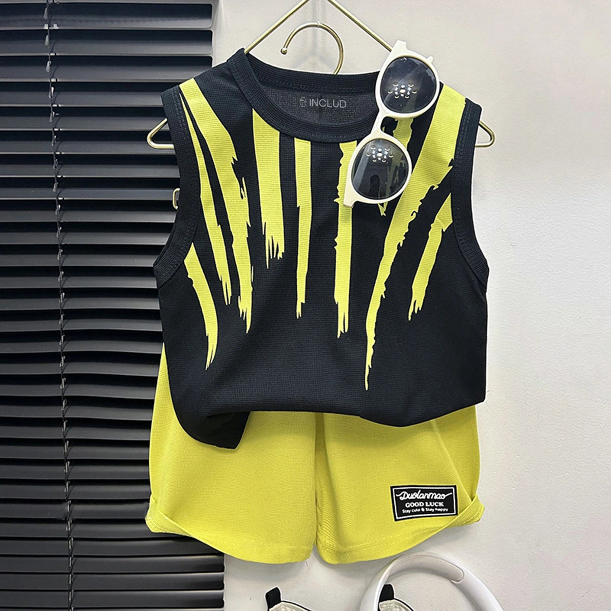 Boys Black Abstract Printed Sleeveless T-Shirt With Shorts Sets 2 pc. Sets Black 1-2 Y