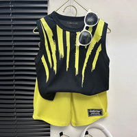 Boys Black Abstract Printed Sleeveless T-Shirt With Shorts Sets 2 pc. Sets Black 1-2 Y