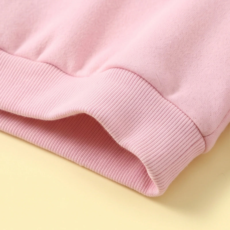 Girls Pink Graphic Sweatshirt With Striped Pants Sets Sets
