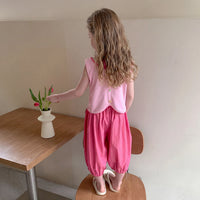Girls Pink Cat Graphic Sleeveless Top With Elasticated Pants Sets 2 pc. Sets