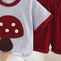 Boys Maroon Mushroom Applique Short Sleeve T-Shirt with Elasticated Shorts Sets 2 pc. Sets