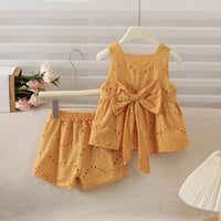 Girls Mustard Yellow Schiffli Peplum Top With Shorts Sets 2 pc. Sets