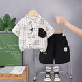 Boys Contrast Pocket Striped Shirt With Black Cargo Shorts Set 2 pc. Sets Black 1-2 Y