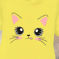 Girls Yellow Cat Graphic Short Sleeve T-Shirt Dress Casual Dresses