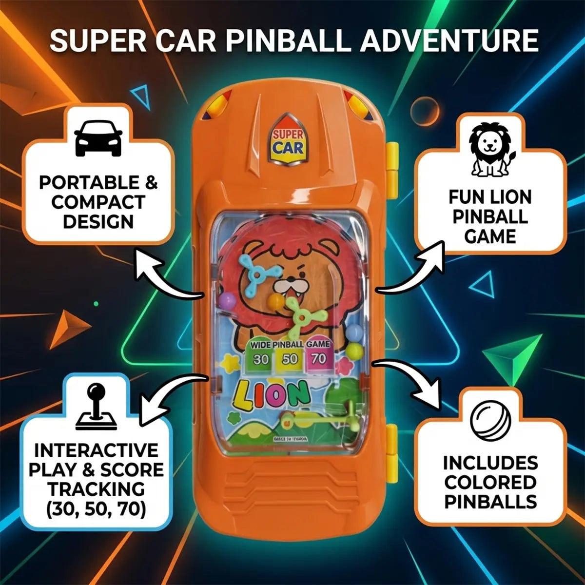 Pinball Game Orange Color Lion Pencil Box for Boys & Girls Trending Accessories