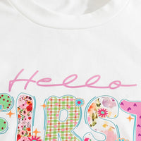 Girls White Typographic Print Short Sleeves T-Shirt With Shorts Set Sets