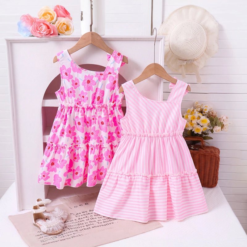 Girls Multicolour Floral Print Sleeveless Tiered Dress Pack Of 2 Casual Dresses