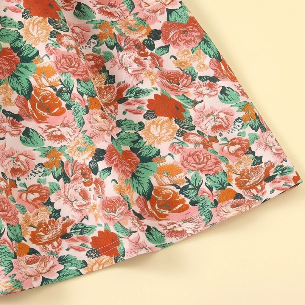 Girls Multicolour Floral Print Sleeveless Flared Dress Casual Dresses