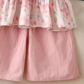 Girls Pink Floral Print Peplum Top With Pants Sets 2 pc. Sets