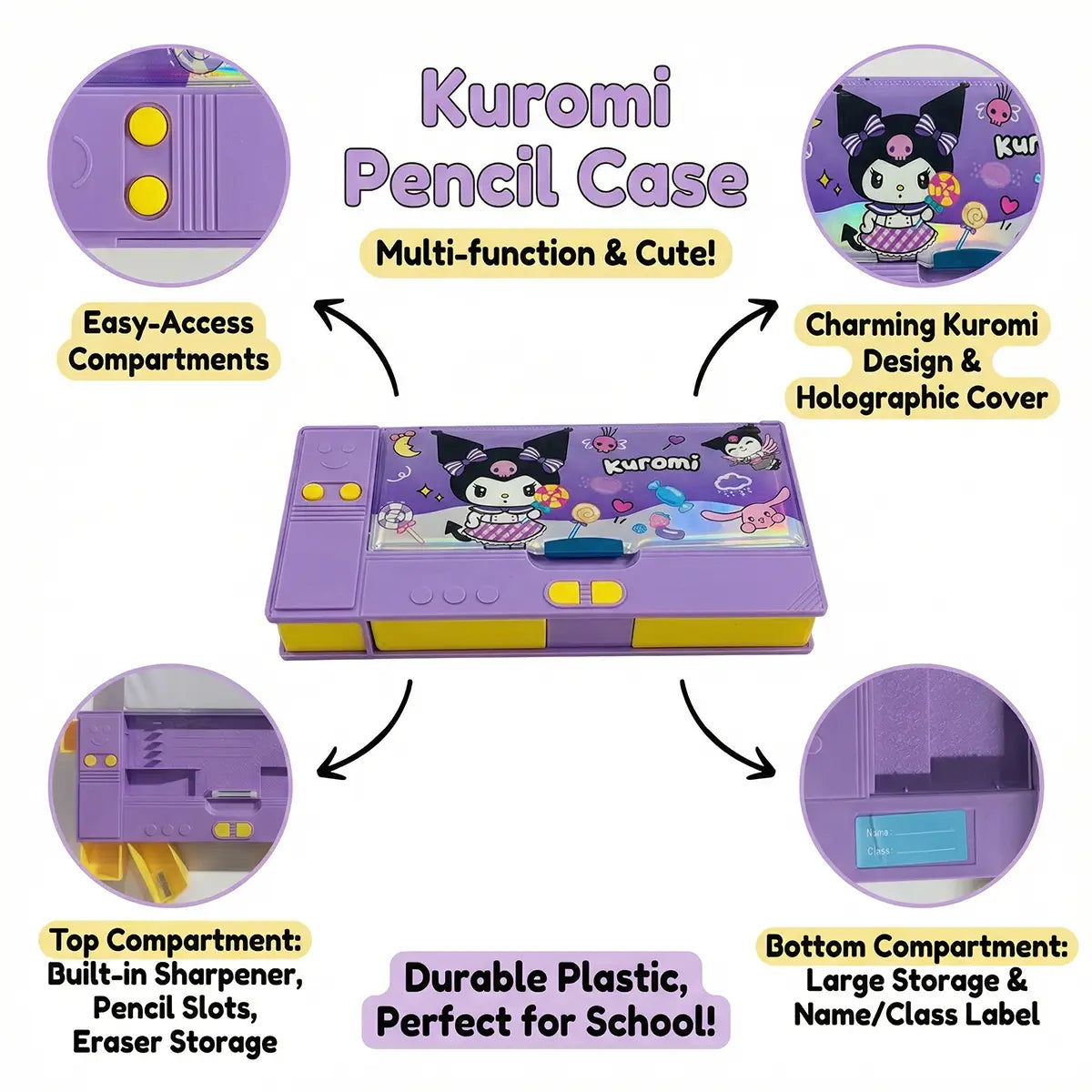 Kuromi Cartoon Magnetic Pencil Box Trending Accessories