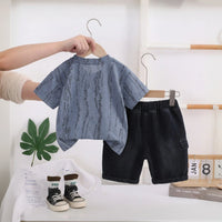 Boys Blue Bear Graphic Short Sleeve T-Shirt With Denim Shorts Sets 2 pc. Sets