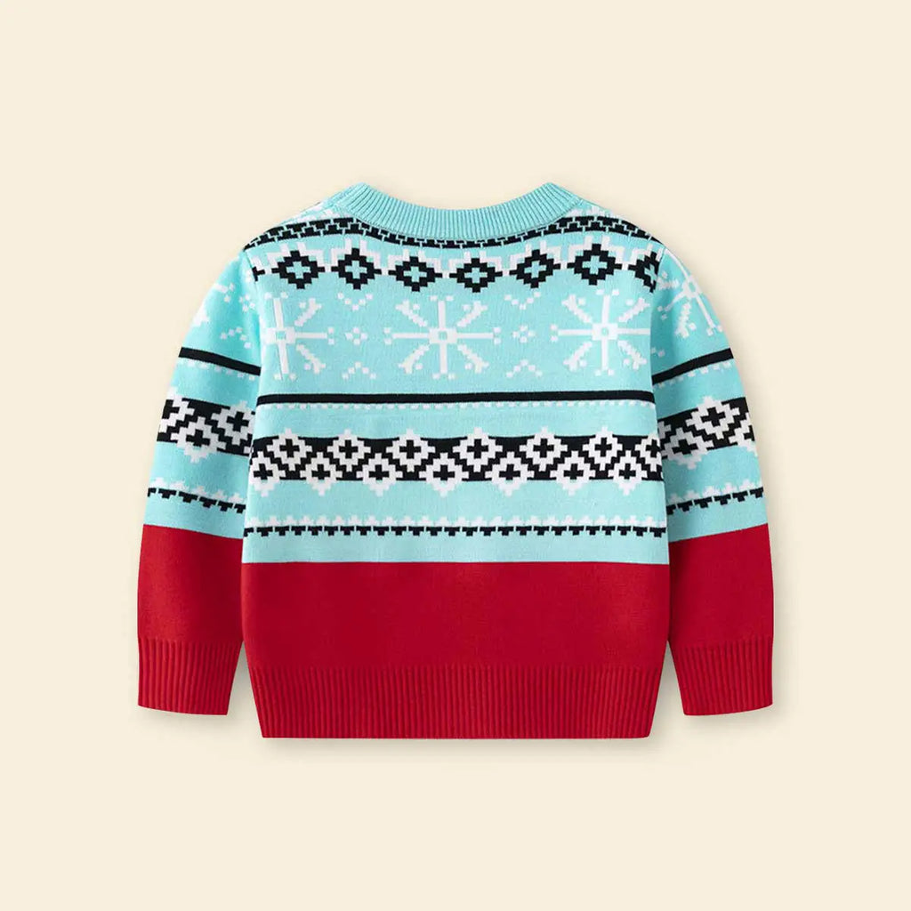 Boys Light Blue Self-Design Snowman-Themed Christmas Sweater Sweaters & Cardigans