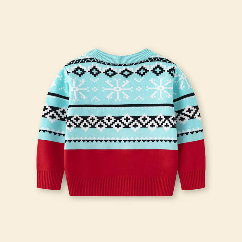 Boys Light Blue Self-Design Snowman-Themed Christmas Sweater Sweaters & Cardigans