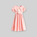 Girls Short Sleeve Scalloped Collar Dress Casual Dresses Pink 4-5 Y 