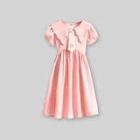 Girls Short Sleeve Scalloped Collar Dress Casual Dresses Pink 4-5 Y 
