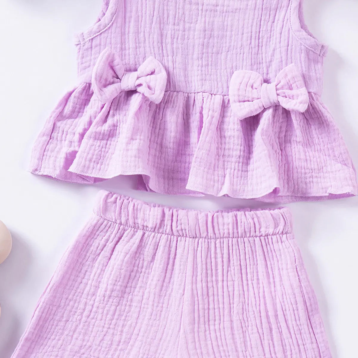 Girls Purple Textured Bow Applique Peplum Top With Shorts Co-ord Sets Sets